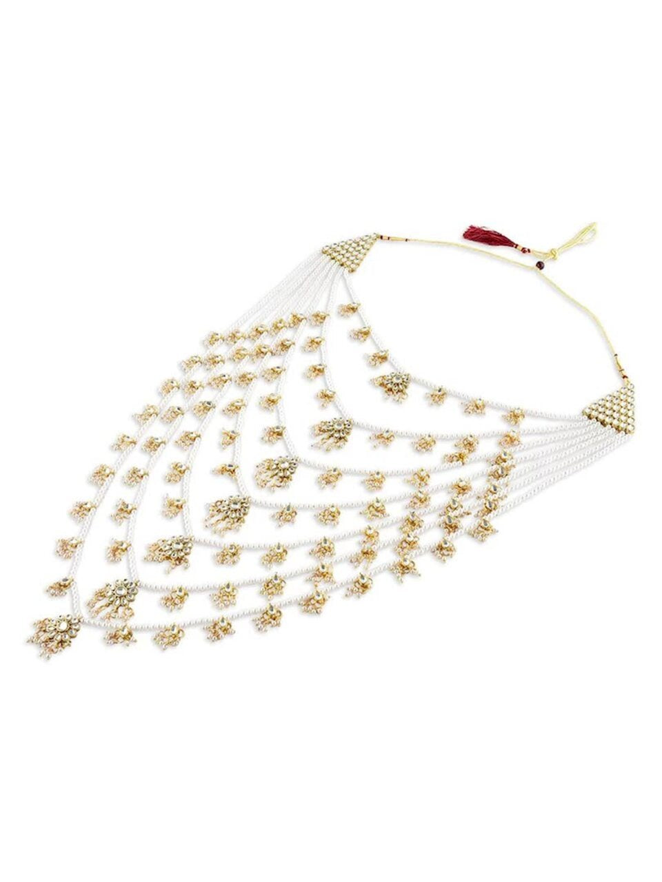 Jewel City Traditional Multi-Layer Kundan Pearl Rani Haar Set – Handcrafted Gold-Plated Indian Long Necklace with Earrings | Swadesiicart