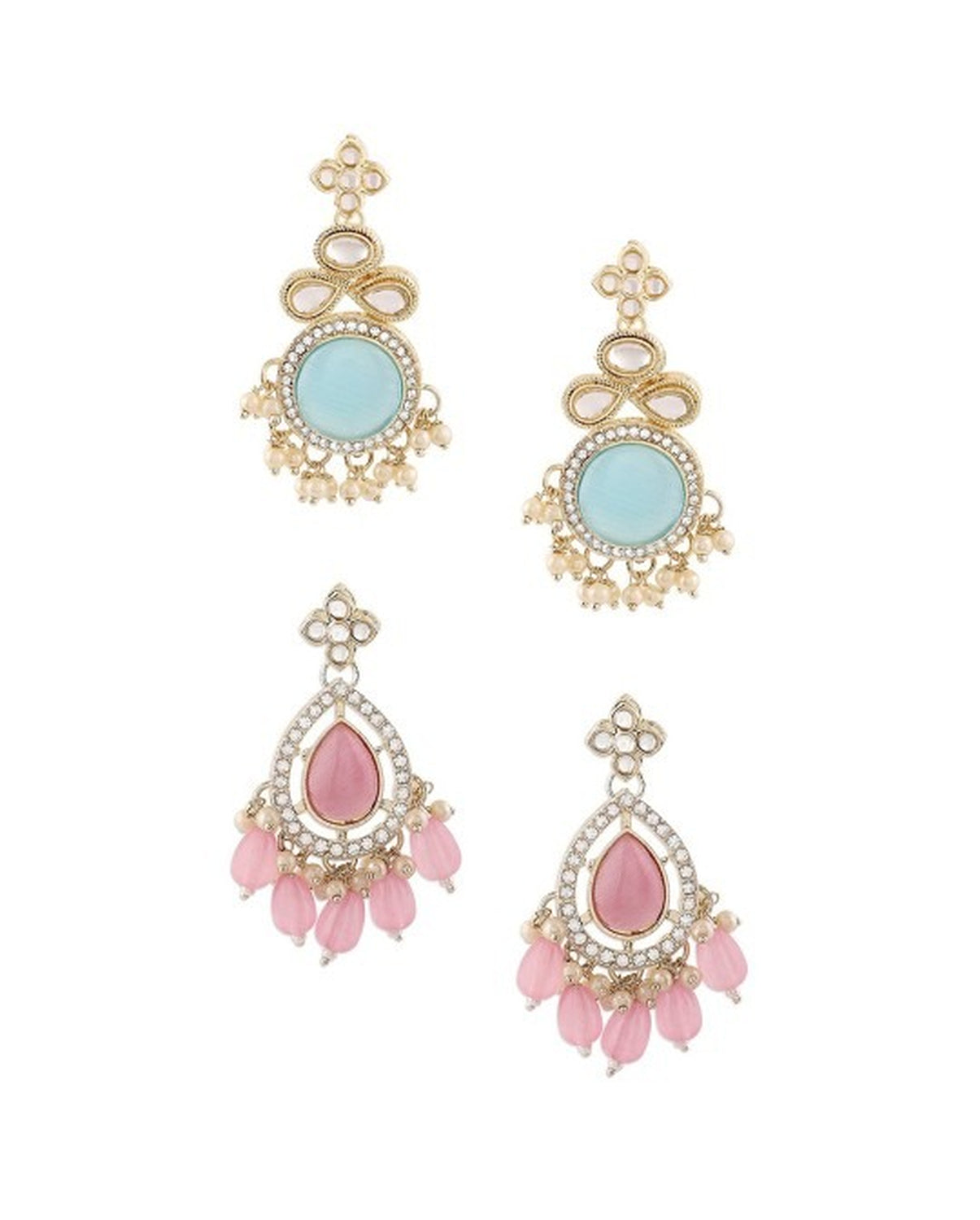Jewel City Set Of 2 Gold-Plated Contemporary Drop Earrings | Swadesiicart