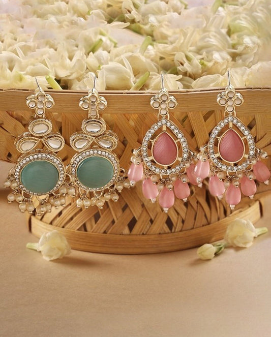 Jewel City Set Of 2 Gold-Plated Contemporary Drop Earrings | Swadesiicart