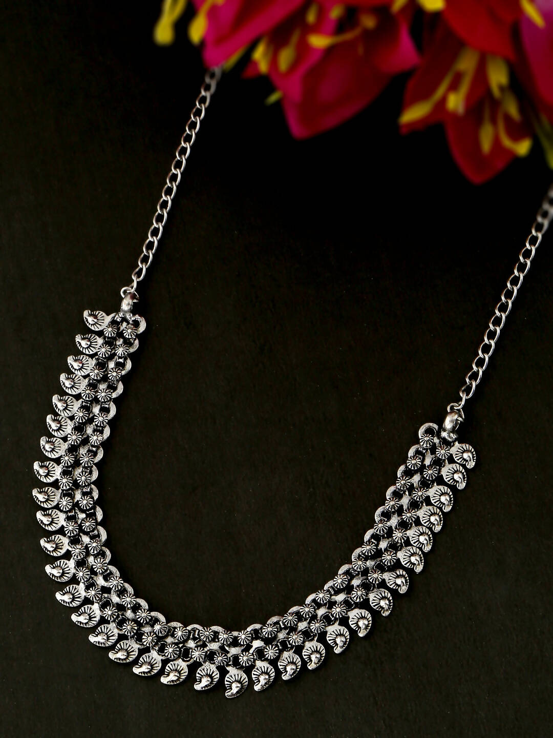 NVR Women Silver-Plated Oxidised Necklace | Swadesiicart
