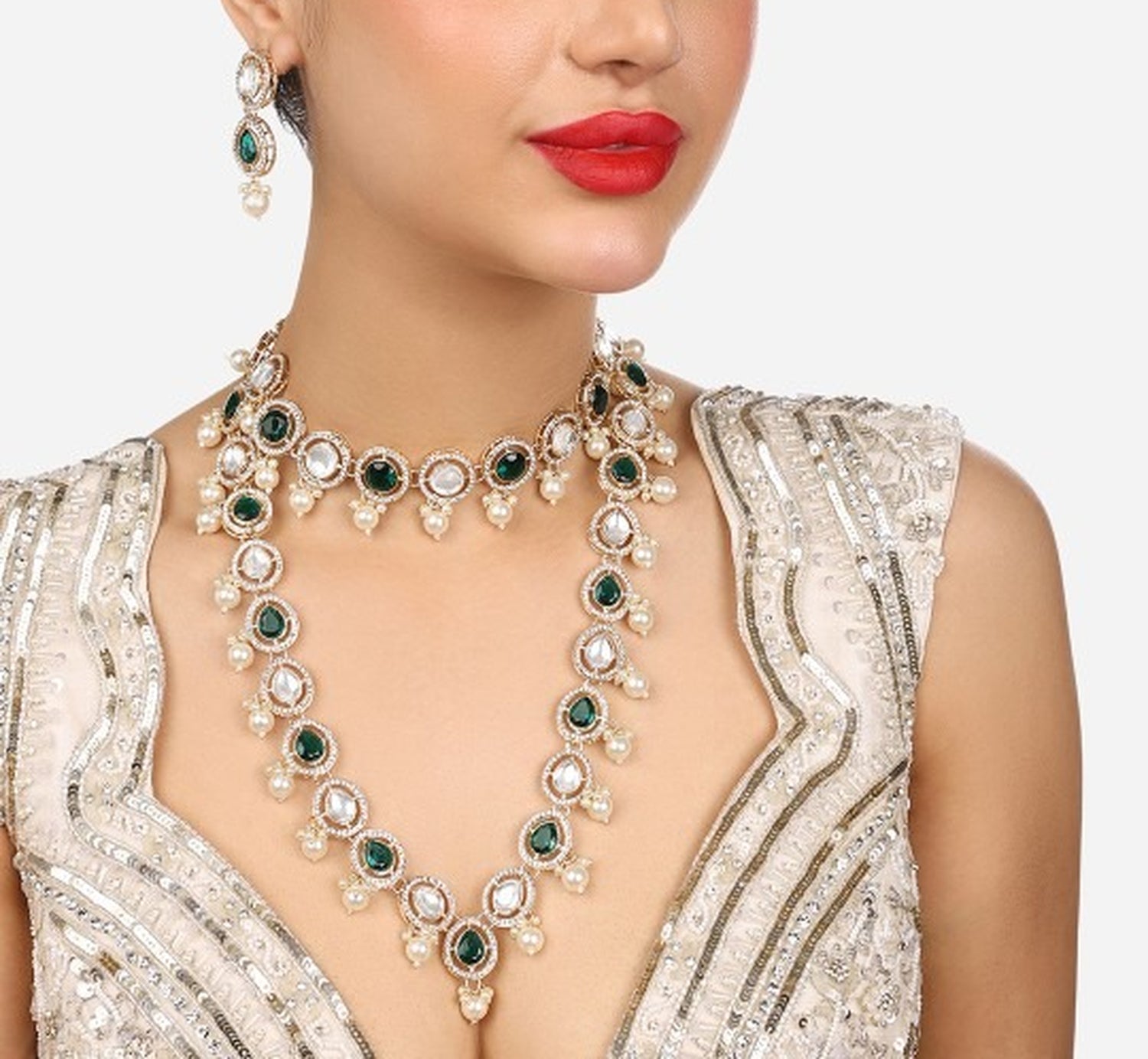 Jewel City Indian Kundan Gold-Plated Austrian Diamonds Studded & Beaded Jewellery Set | Swadesiicart