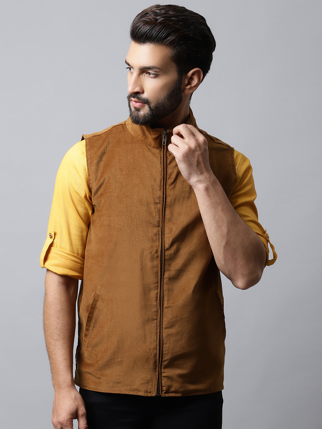 Even Apparels Men's Brown Nehru Jacket With Welt Pockets | Swadesiicart