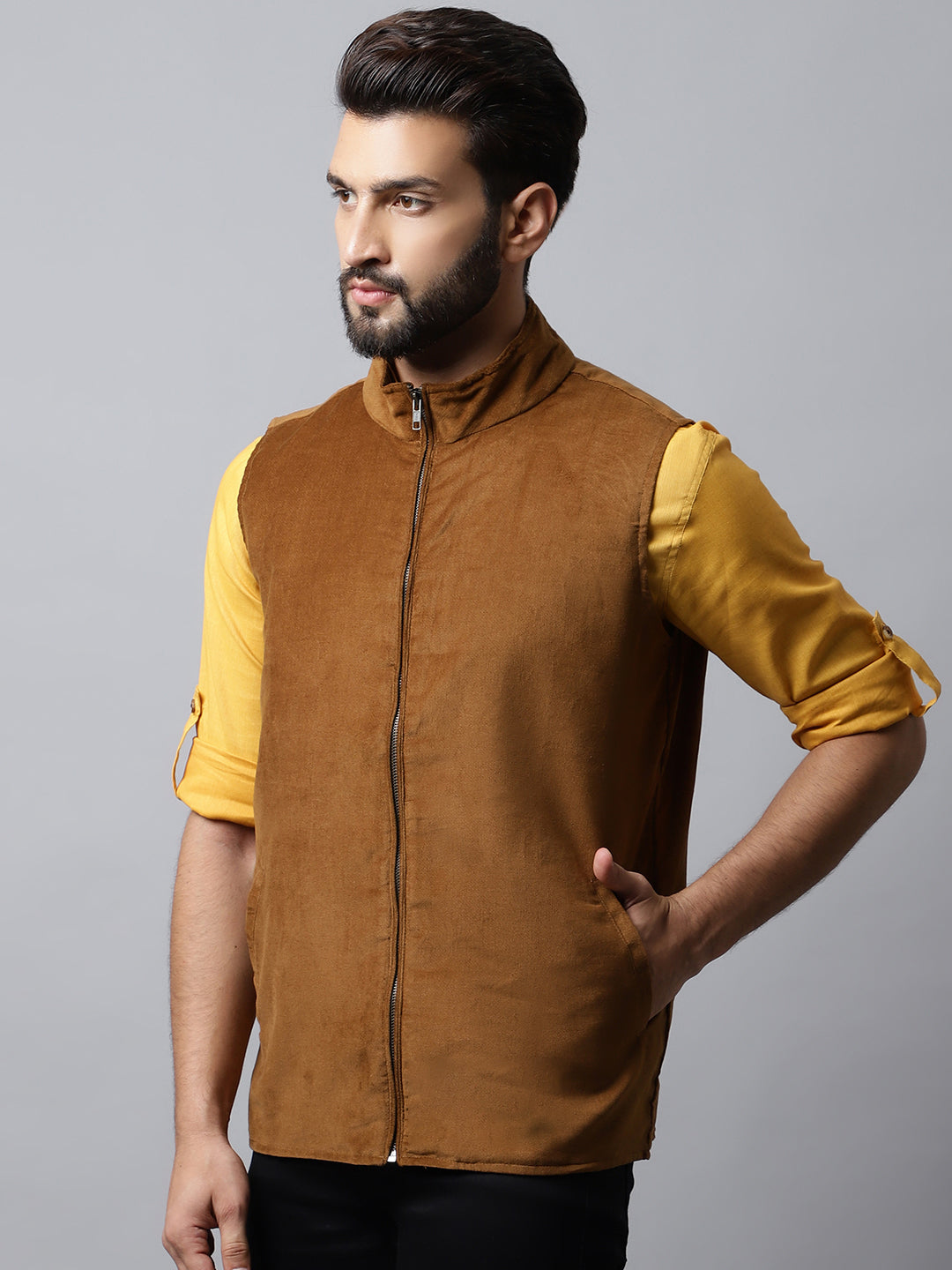 Even Apparels Men's Brown Nehru Jacket With Welt Pockets | Swadesiicart