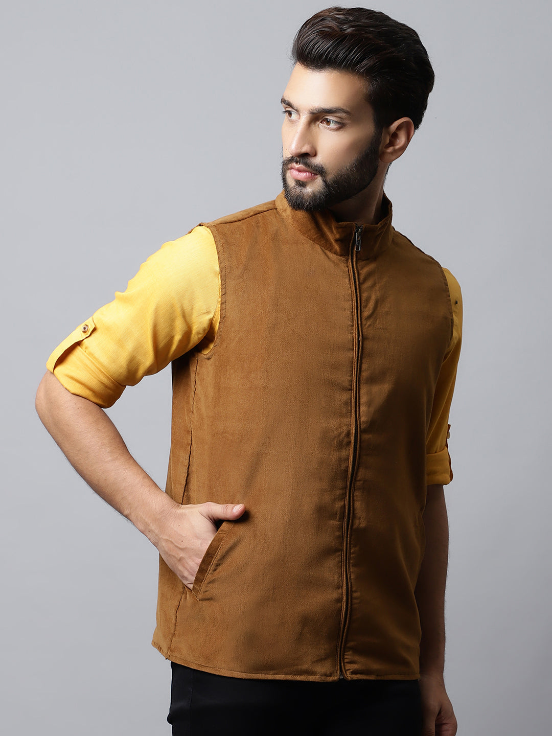 Even Apparels Men's Brown Nehru Jacket With Welt Pockets | Swadesiicart