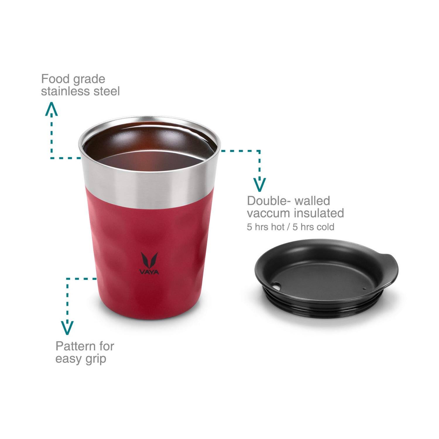 Vaya Popcup Insulated Coffee Mug Tumbler With Lid - 250 ml (Red) | Swadesiicart