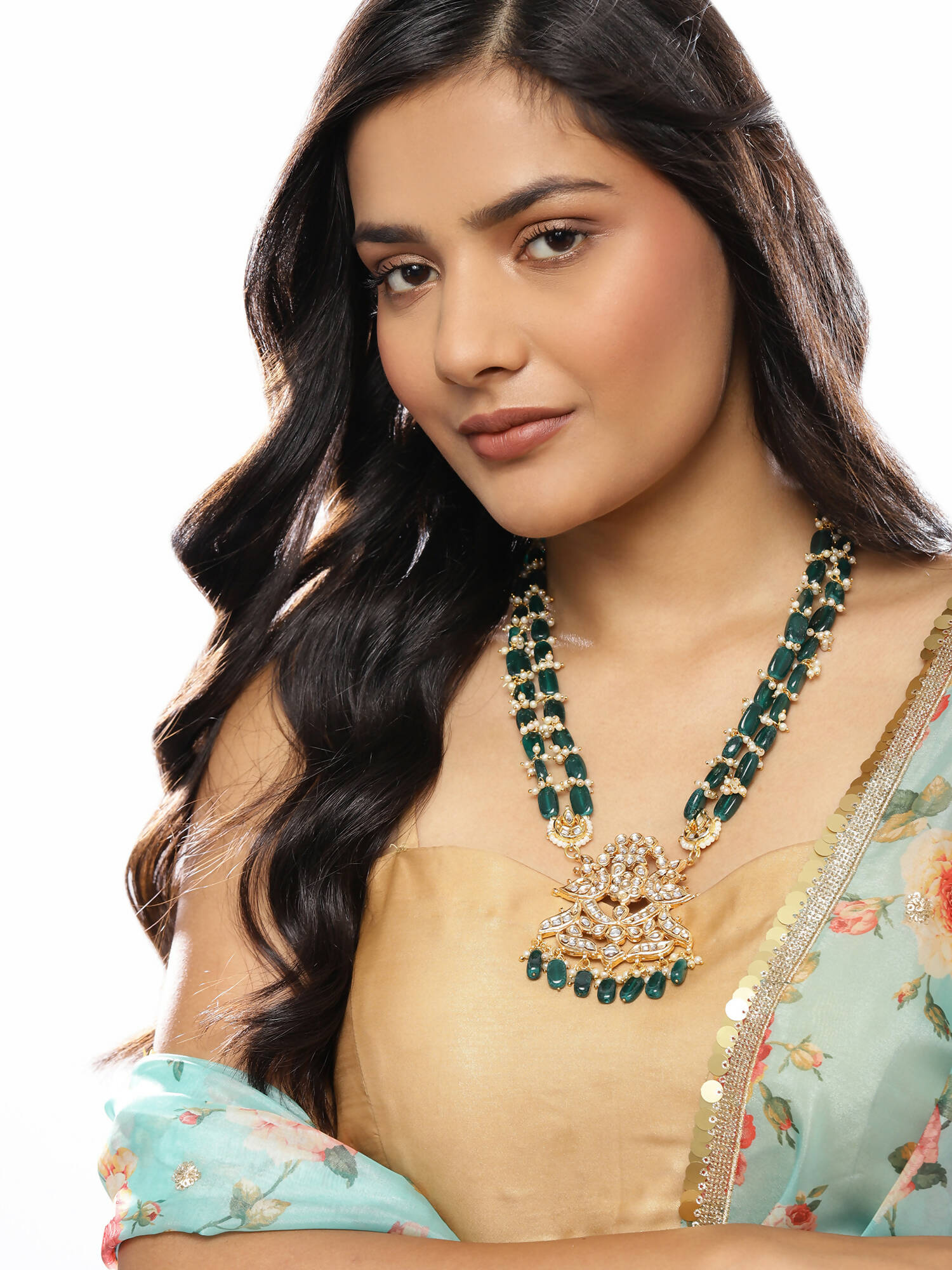 Gold-Toned Green Brass Gold-Polished Necklace - Ruby Raang | Swadesiicart