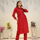 Jyoti Fashion Women's Red Rinkal Cotton Plain with Side Pocket Kurtis & Sets | Swadesiicart