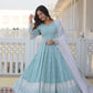 Jyoti Fashion Women's Turquoise Faux Georgette Sequins Thread Embroidery Anarkali Dress with Dupatta | Swadesiicart