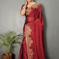 Vastranavya Maroon Rangoli Silk Zari work with DMC Swarovski work Ready to Wear Saree | Swadesiicart