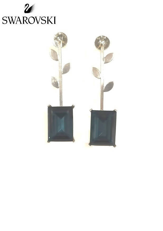 Bling Accessories Swarovski Montana Blue 92.5 Sterling Silver Leaf Earrings | Swadesiicart