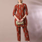 Myshka Women's Rust Printed Cotton Round Neck Party Tunic With Trousers Co-ord set - Swadesiicart