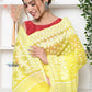 Very Much Indian Jamdhani Cotton Saree With Polka Dot Pallu - Lime Yellow | Swadesiicart
