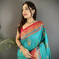 Joban Fashion Aqua Green Banarasi Soft Silk Peacock Butta Work Saree | Swadesiicart