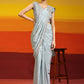Sky Blue Silk Satin Plain Ready to wear Saree with stitched Blouse - Vrinda | Swadesiicart