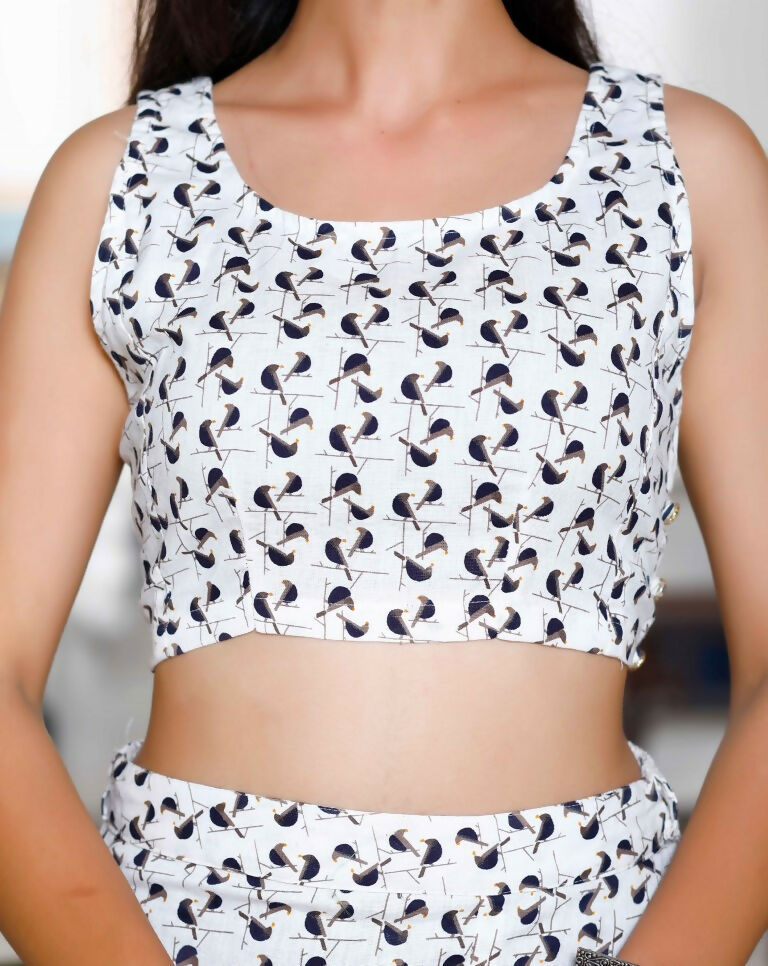 Miravan Women's White Animal Print Round Neck Top With Side Slit Skirt Co-Ord Set - Swadesiicart