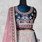 Blue & Pink Velvet Thread with Hand Work Semi Stitched Lehenga Choli with Dupatta - Nimaya Lagnotsav