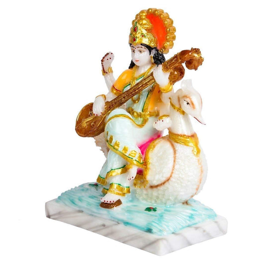 Divine Gifts Marble Dust Goddess Saraswati Idol - Swadesiicart