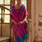 Vishnu Weaves Women's Firozi Banarasi Silk Kalamkari Zari Woven Saree with Blouse - Swadesiicart