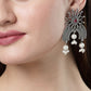 NVR Women's Floral Silver-Plated Artificial Stones and Beads Drop Earrings | Swadesiicart
