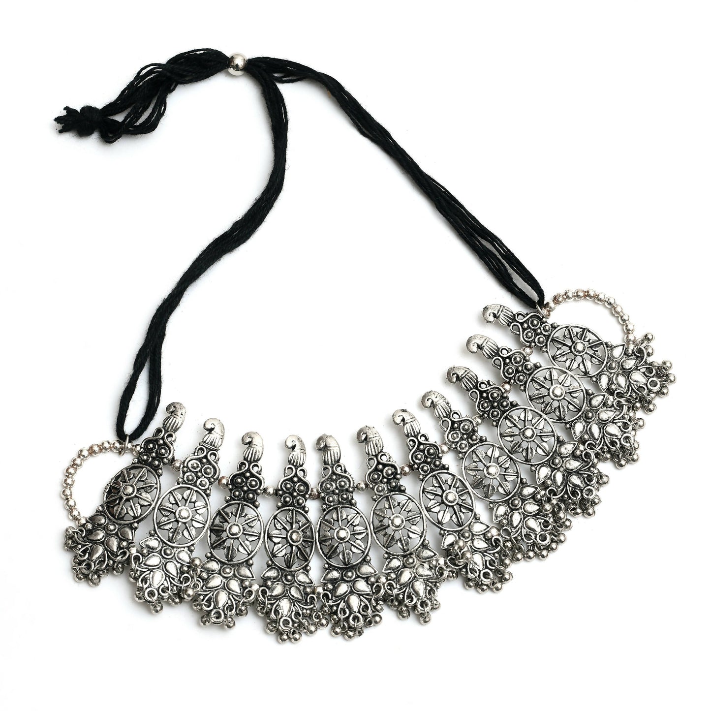 Mominos Fashion Johar Kamal Oxidised Silver-Plated Brass Finish Temple Jewellery with Earrings For Women - Swadesiicart
