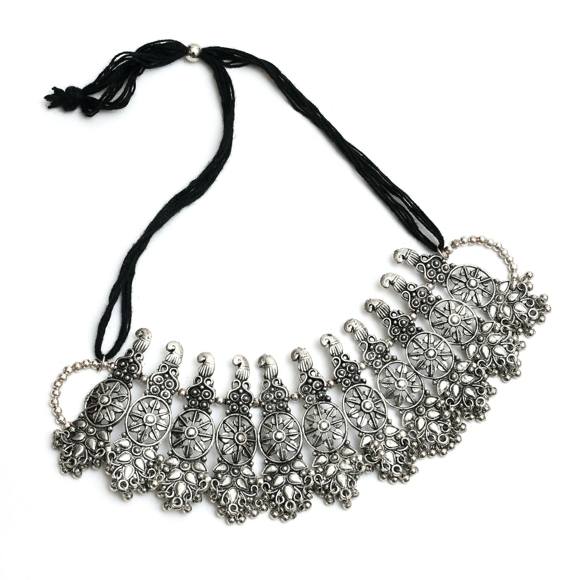 Mominos Fashion Johar Kamal Oxidised Silver-Plated Brass Finish Temple Jewellery with Earrings For Women - Swadesiicart