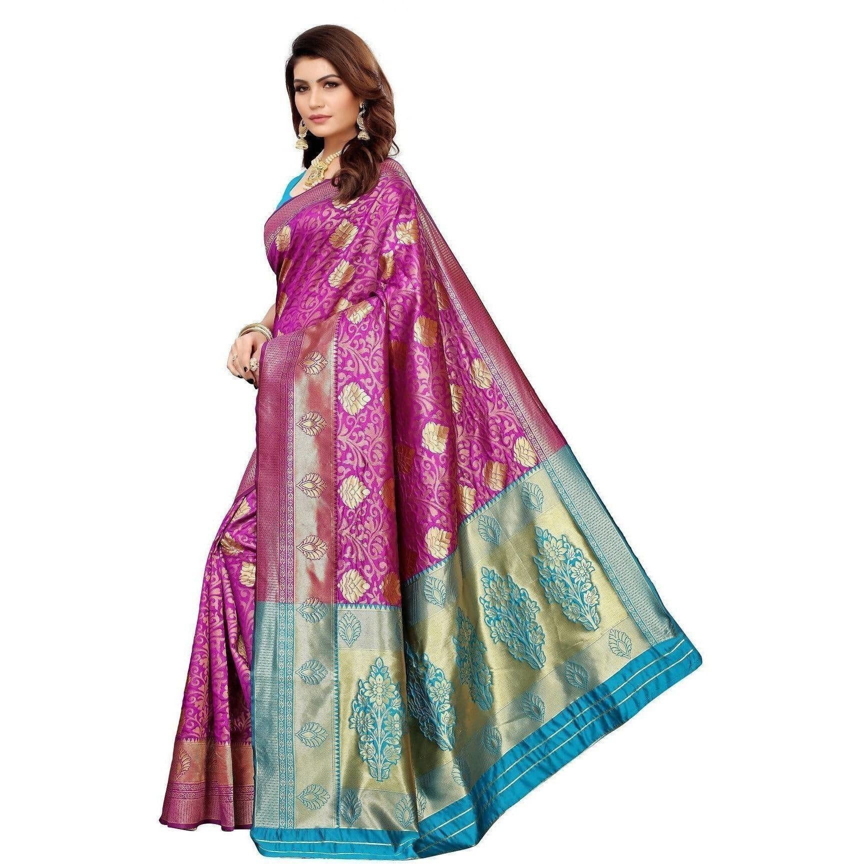 Vamika Banarasi Jaquard Purple Weaving Saree (BANARASI 07) | Swadesiicart