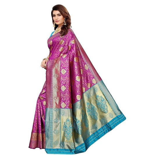 Vamika Banarasi Jaquard Purple Weaving Saree (BANARASI 07) | Swadesiicart