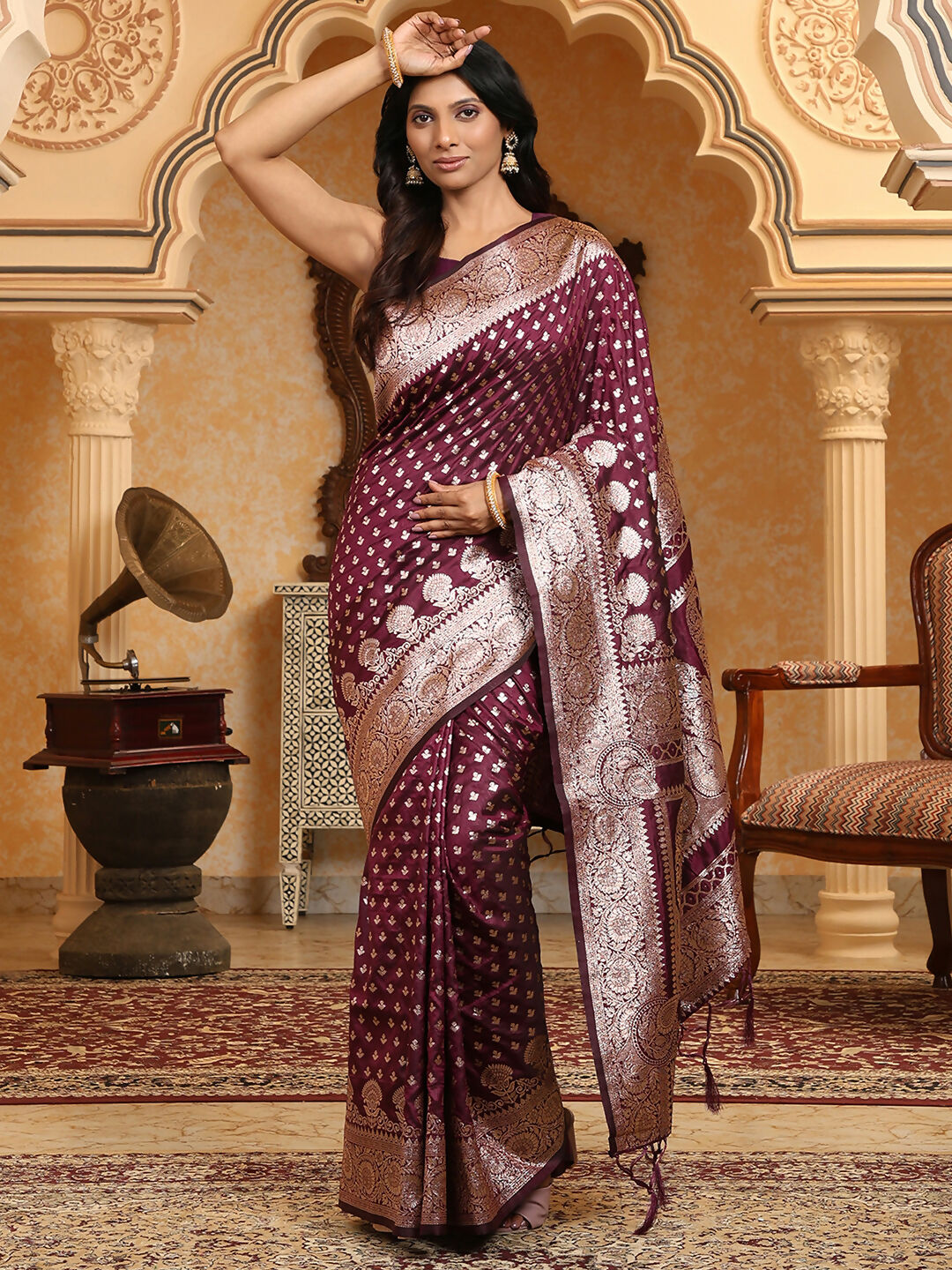 Astita Banarasi Silk Purple Saree | Swadesiicart