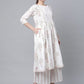 Ahalyaa Women's Off White Pure Cotton Printed Kurta Palazzo Set | Swadesiicart