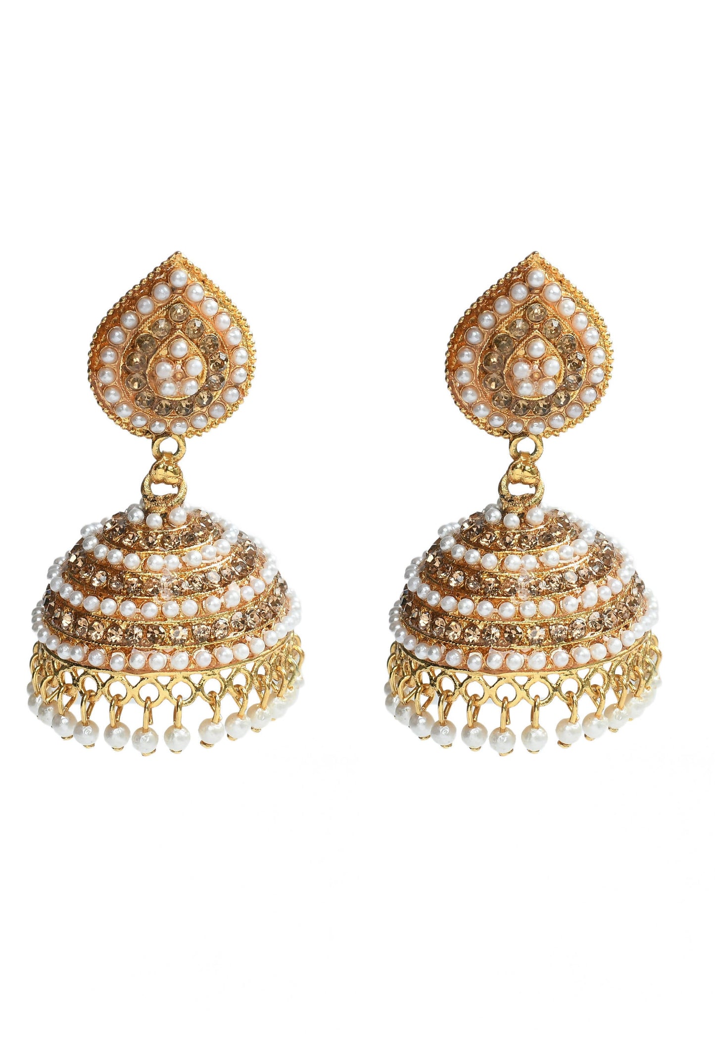 Mominos Fashion Johar Kamal Leaf Design Jhumka With Stone & Pearl - Swadesiicart