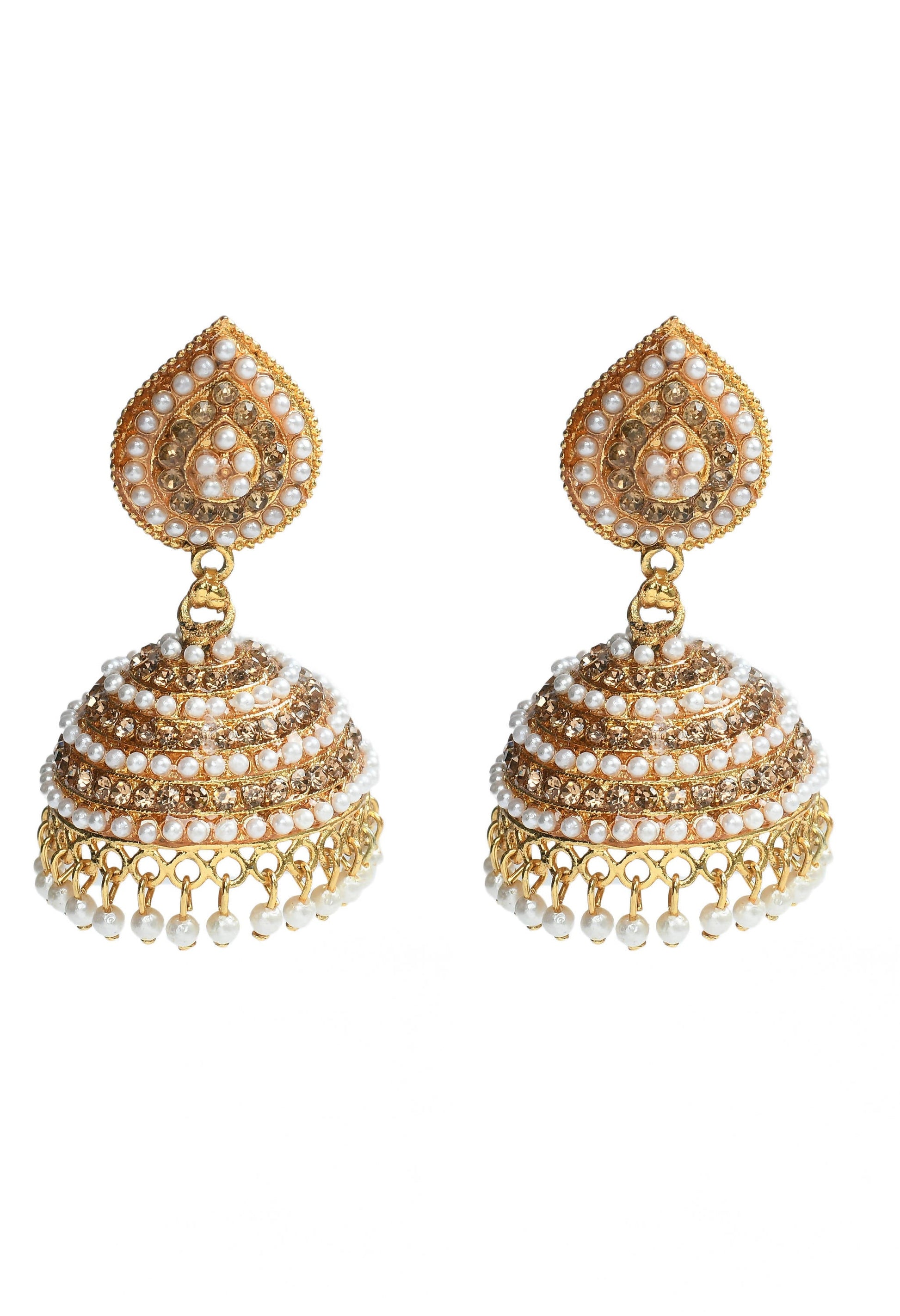 Mominos Fashion Johar Kamal Leaf Design Jhumka With Stone & Pearl - Swadesiicart