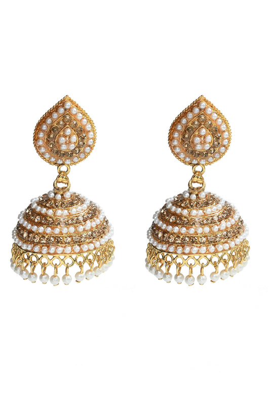 Mominos Fashion Johar Kamal Leaf Design Jhumka With Stone & Pearl - Swadesiicart