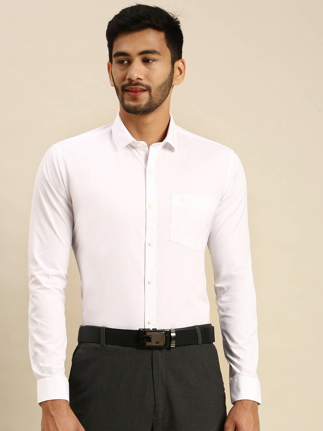 Ramraj Cotton Mens Full Sleeve Formal 100 % Cotton White Shirt | Swadesiicart