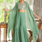 Janasya Sage Green Georgette Sequined Top Bottom Cape | Swadesiicart