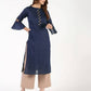 Aniyah Cotton Criss Cross Bell Sleeves Navy Blue Straight Kurta (AN-145K) - Swadesiicart