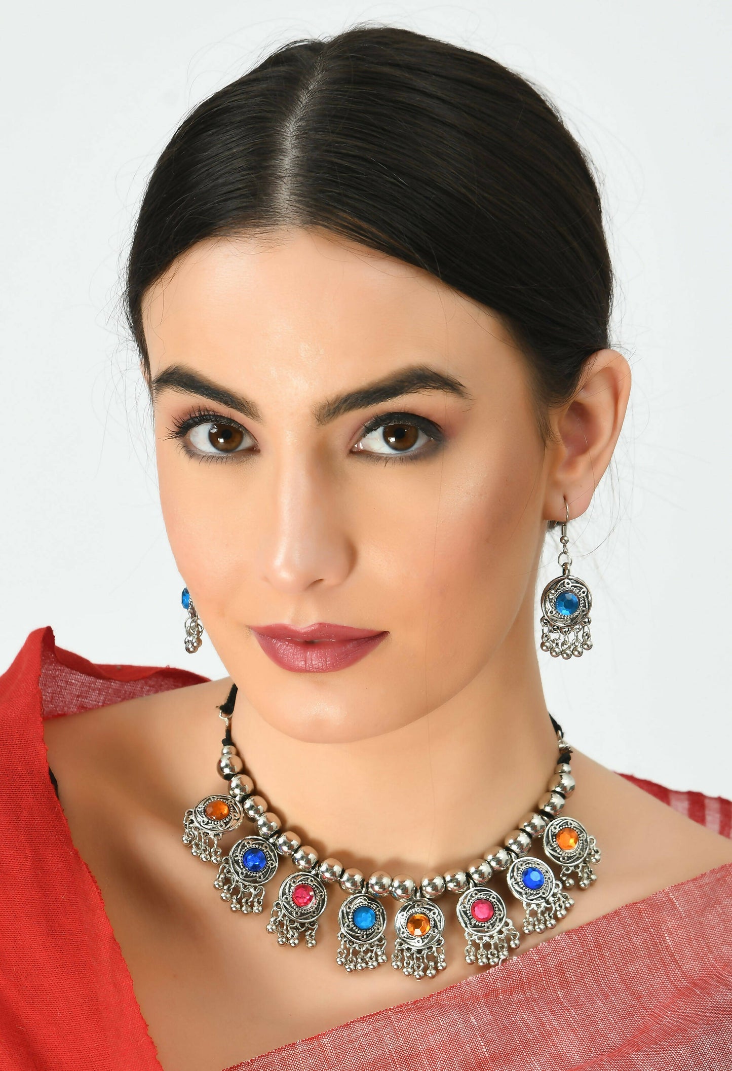 Mominos Fashion Johar Kamal Women Oxidised Silver-Plated Brass Finish Kundan Choker (Multi) | Swadesiicart