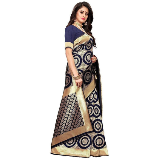 Vamika Banarasi Jaquard Blue Weaving Saree (Banarasi 27) | Swadesiicart
