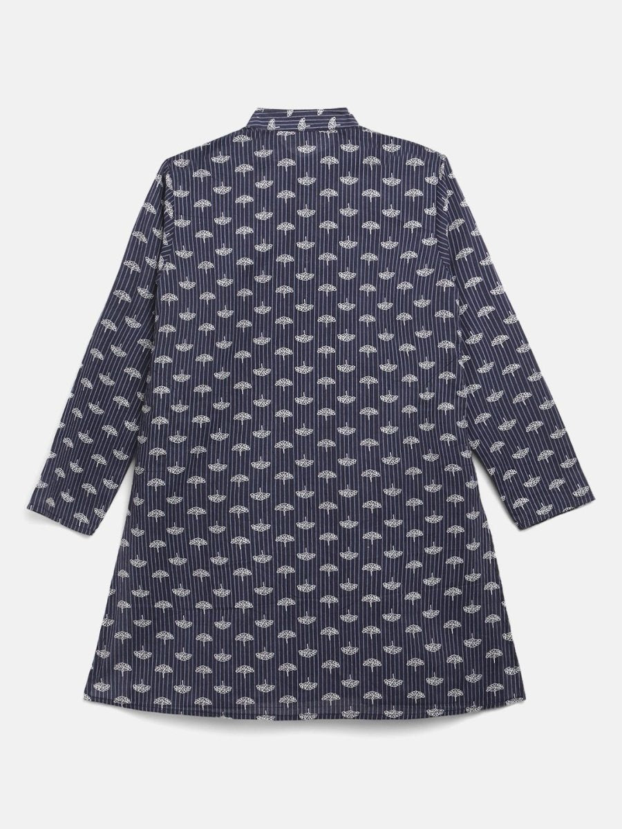 Ahalyaa Boys Navy Blue Pure Cotton Digital Print Kids Kurta Churidar Set | Swadesiicart