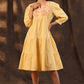 Juniper Women's Yellow Cotton Slub Solid Embroidered Tiered Dress | Swadesiicart