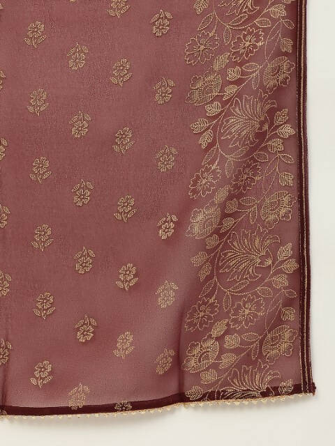 FIORRA Women's Maroon Poly Crepe Straight Kurta Pant With Dupatta - Swadesiicart