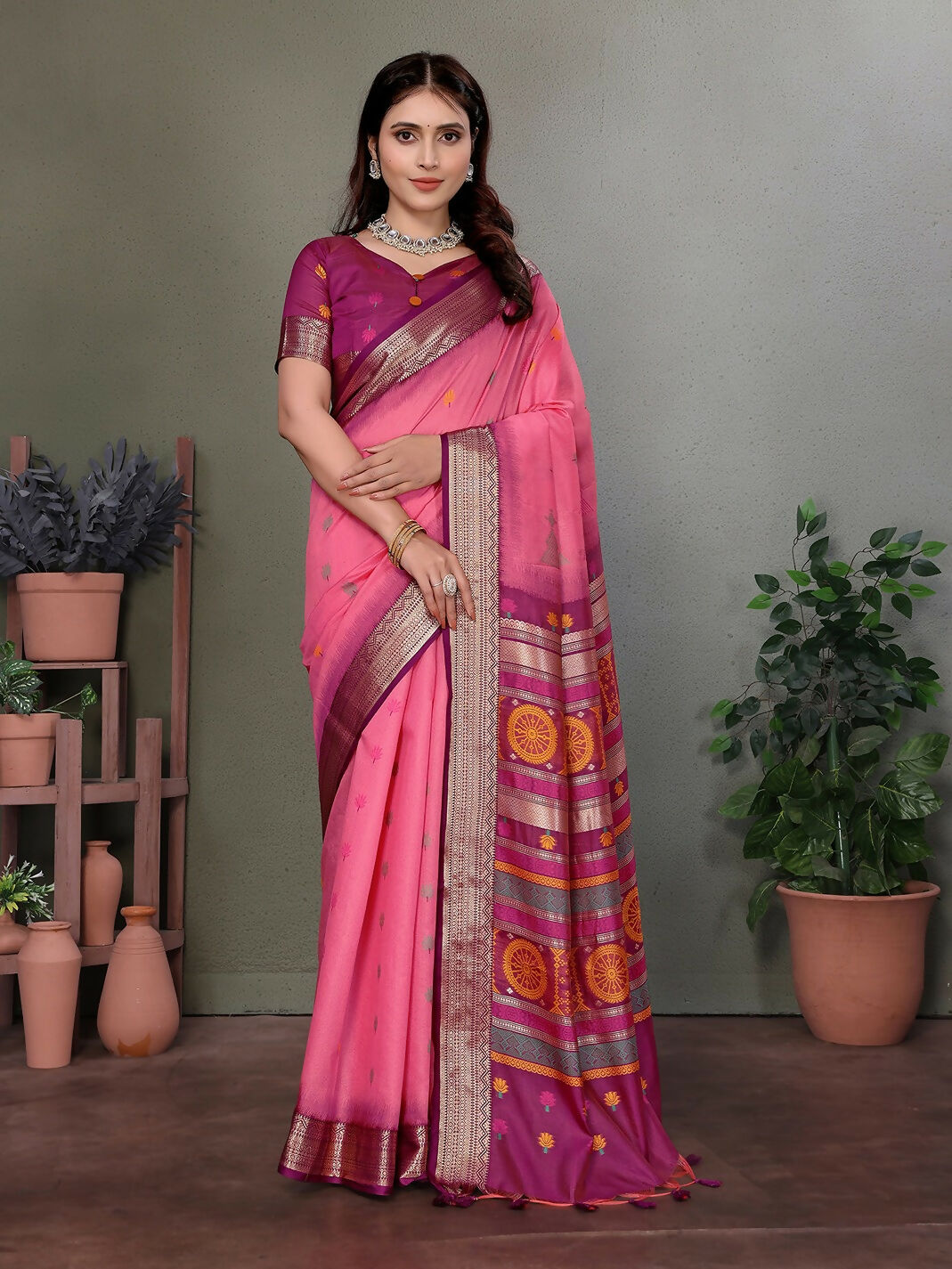 Joban Fashion Pink Floral Banarasi Silk Sarees | Swadesiicart