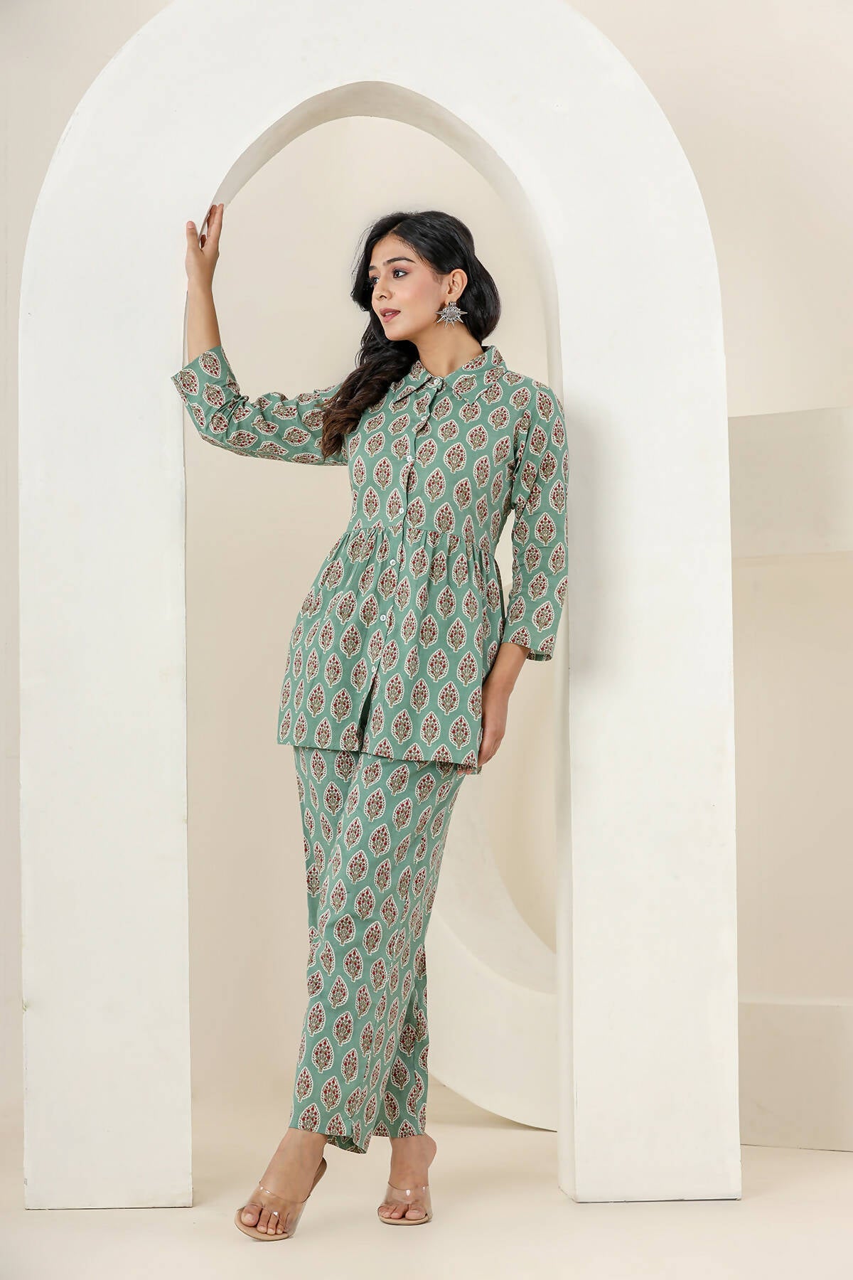 Kaajh Women's Green Printed Cotton Co-ord Set - Swadesiicart