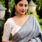 Grey Poly Georgette Woven Design Saree with Unstitched Blouse - Hiral Fashion | Swadesiicart