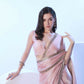 Baby Pink Burberry Solid Designer & Lace Work Saree - Samaa