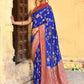 Joban Fashion Ink Blue Crepe Chiffon Pure Handloom Banarasi Silk Saree | Swadesiicart