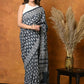 Very Much Indian Handblock Printed Cotton Saree With Natural Dyes - Black White | Swadesiicart