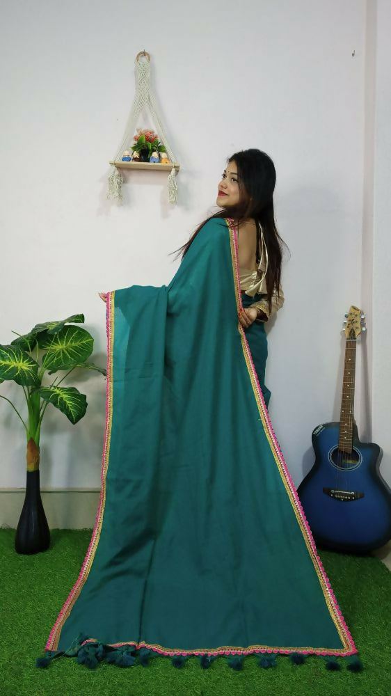 Exclusive Collection Beautiful Khadi Cotton Handloom Saree With Beautiful Zari Border - Green - Swadesiicart
