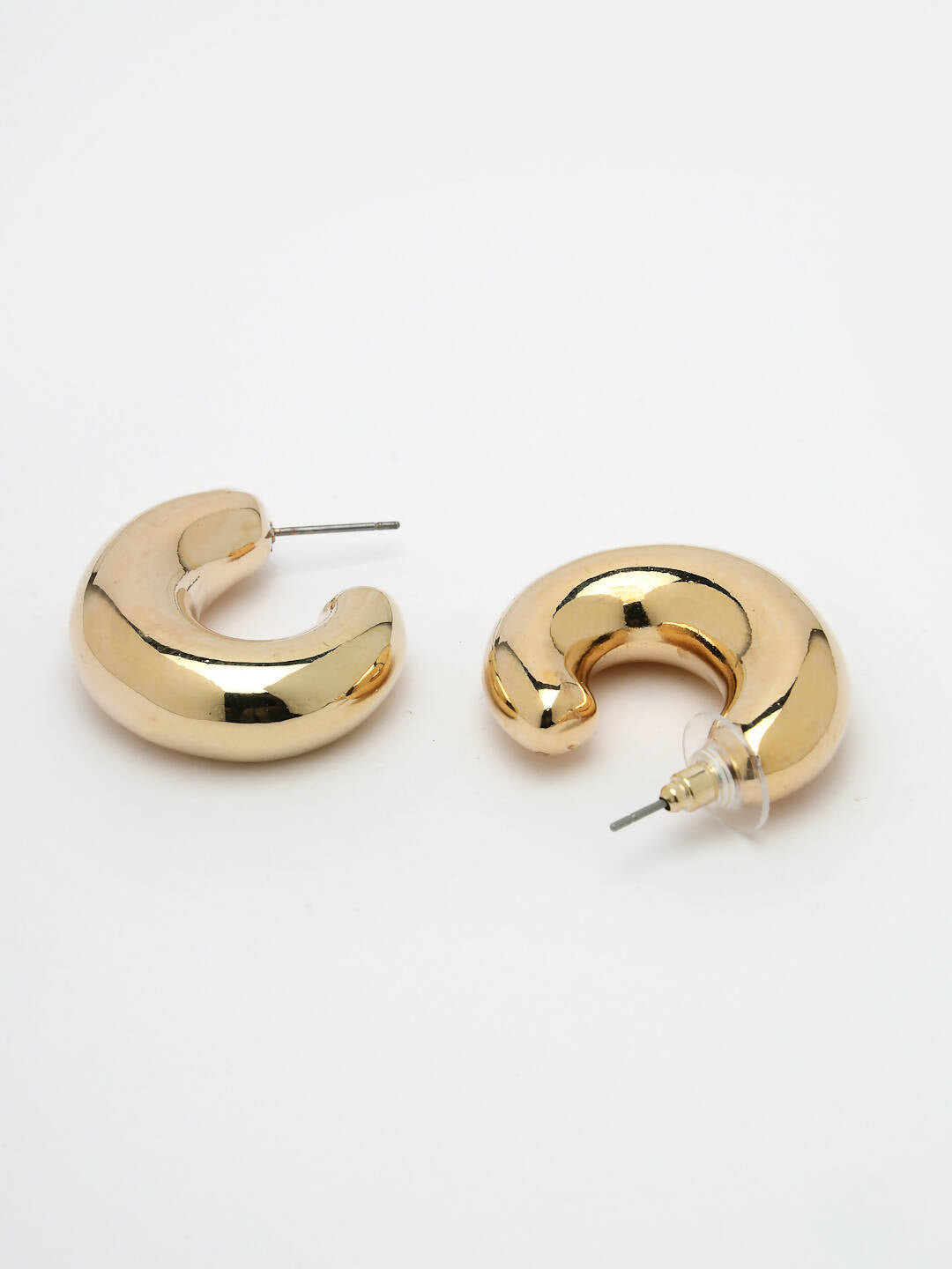 NVR Women Gold-Polished Circular-Shaped Half Hoop Earrings | Swadesiicart