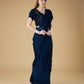 Blue Imported Crush Solid Ready to Wear Saree with stitched Blouse - Aayan | Swadesiicart