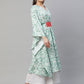 Ahalyaa Women Light Green Rayon Printed Flared Sleeve Kaftan Kurta | Swadesiicart